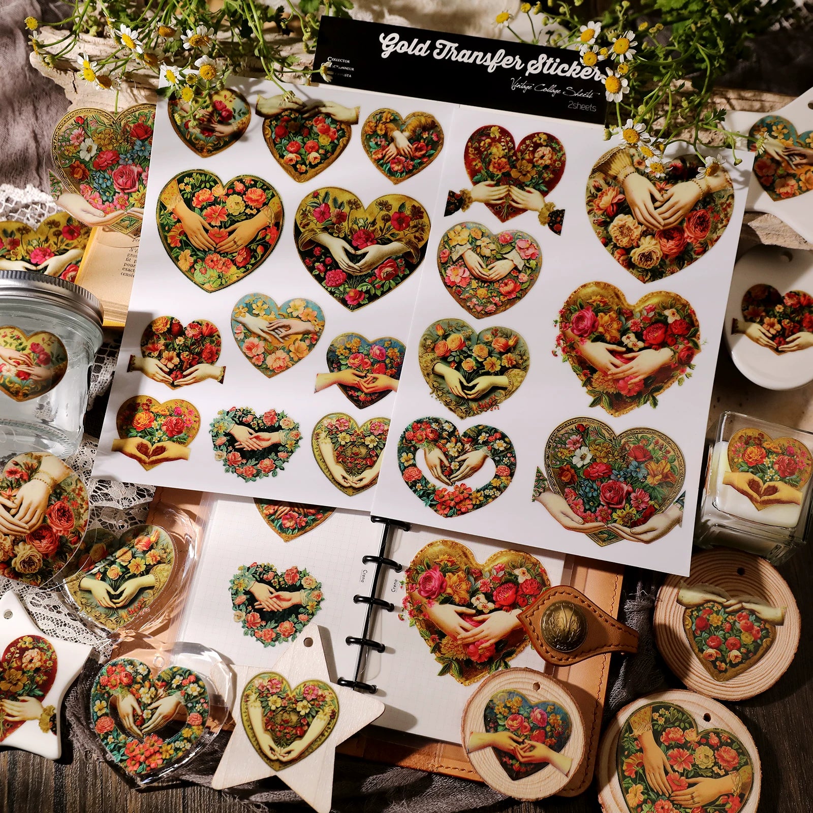 2 Sheets Waterproof Rub on Stickers - Palm Rose