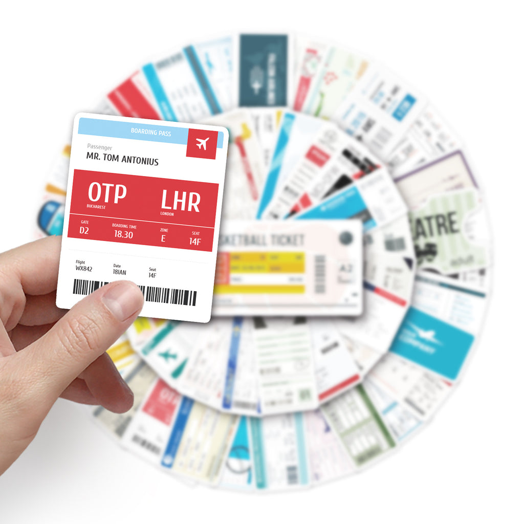 50Pcs Travel Flight Ticket Vinyl Stickers TRV25