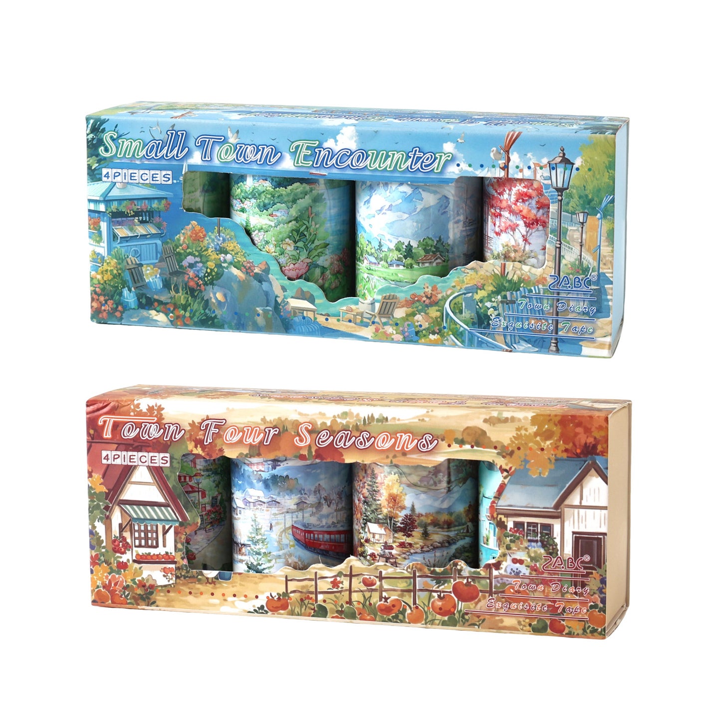 4 Rolls Town Country Landscape PET Stickers Tapes Set XZRZ