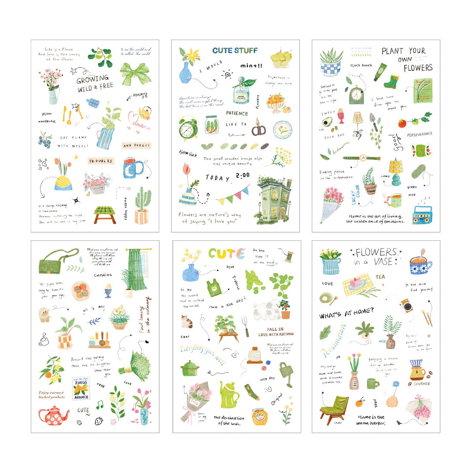6 Pcs Everyday Journal PET Stickers - Fresh
