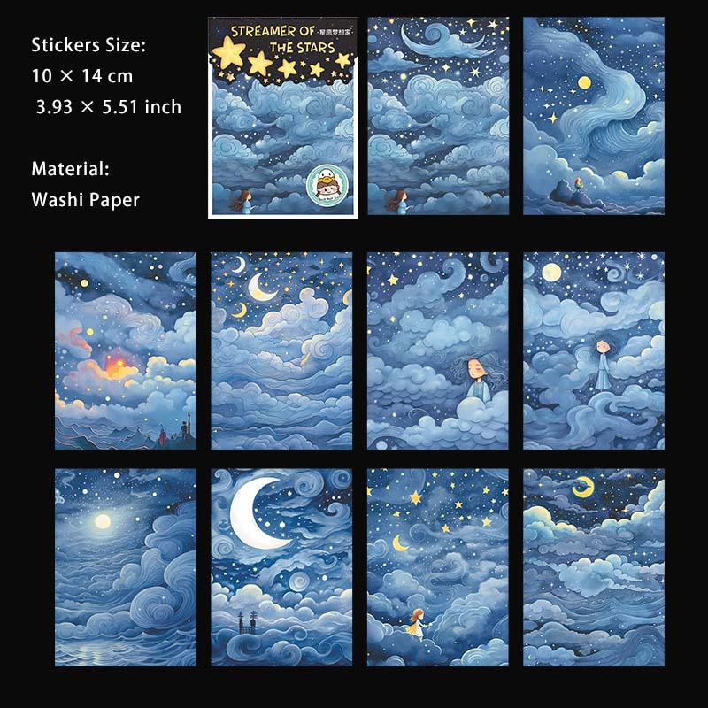 10 Pcs Fantasy Night Sky Washi Stickers LGXH