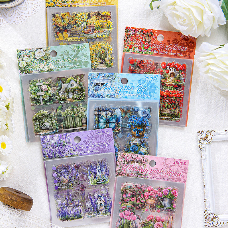 25 Pcs Flower Garden PET Stickers XXHJ