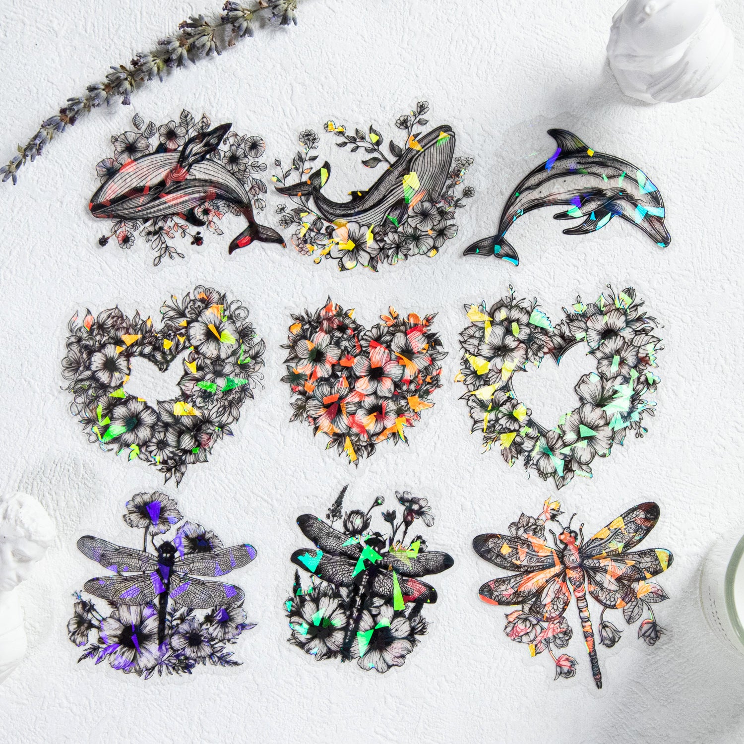 10 Pcs Flowers and Animal PET Stickers NGHY