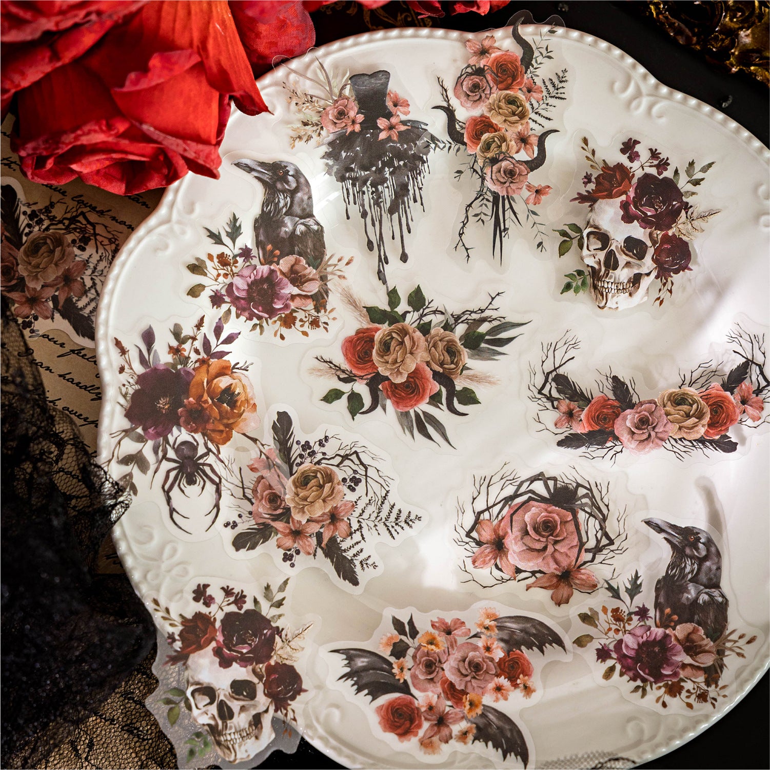 20 Pcs Gothic Rose Stickers ANMGGS