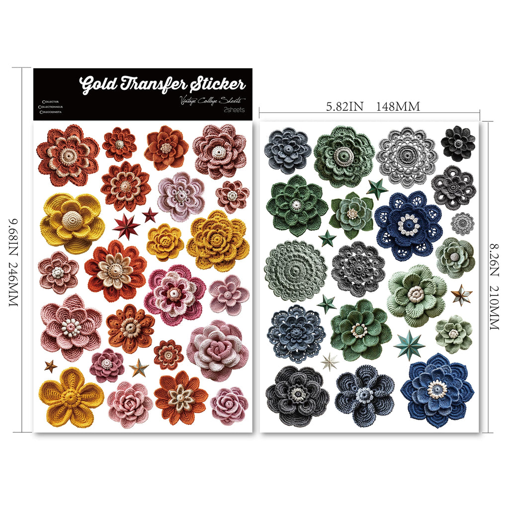 2 Sheets Waterproof Rub on Stickers - Crochet flower