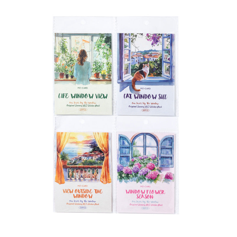 30 Pcs Windows Landscape PET Stickers CBDWM