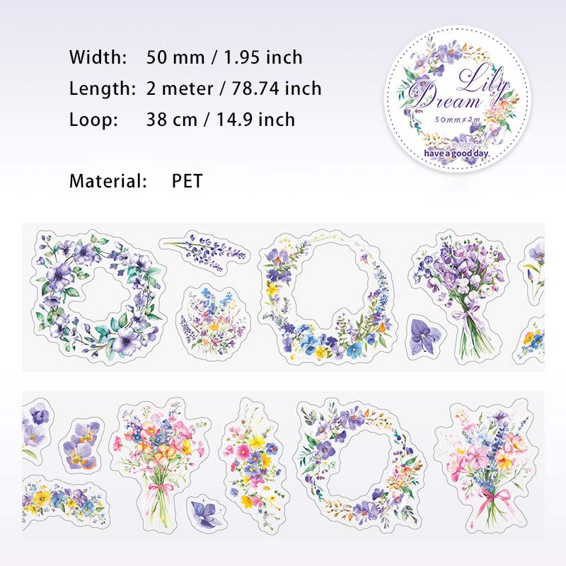 1 Roll Flower Theme PET Stickers Tape HRMXL