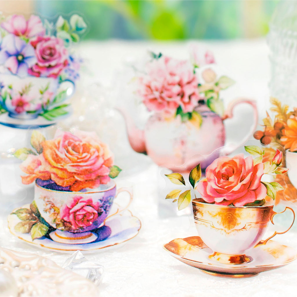20 Pcs Mug and Flowers PET Stickers HYCHH