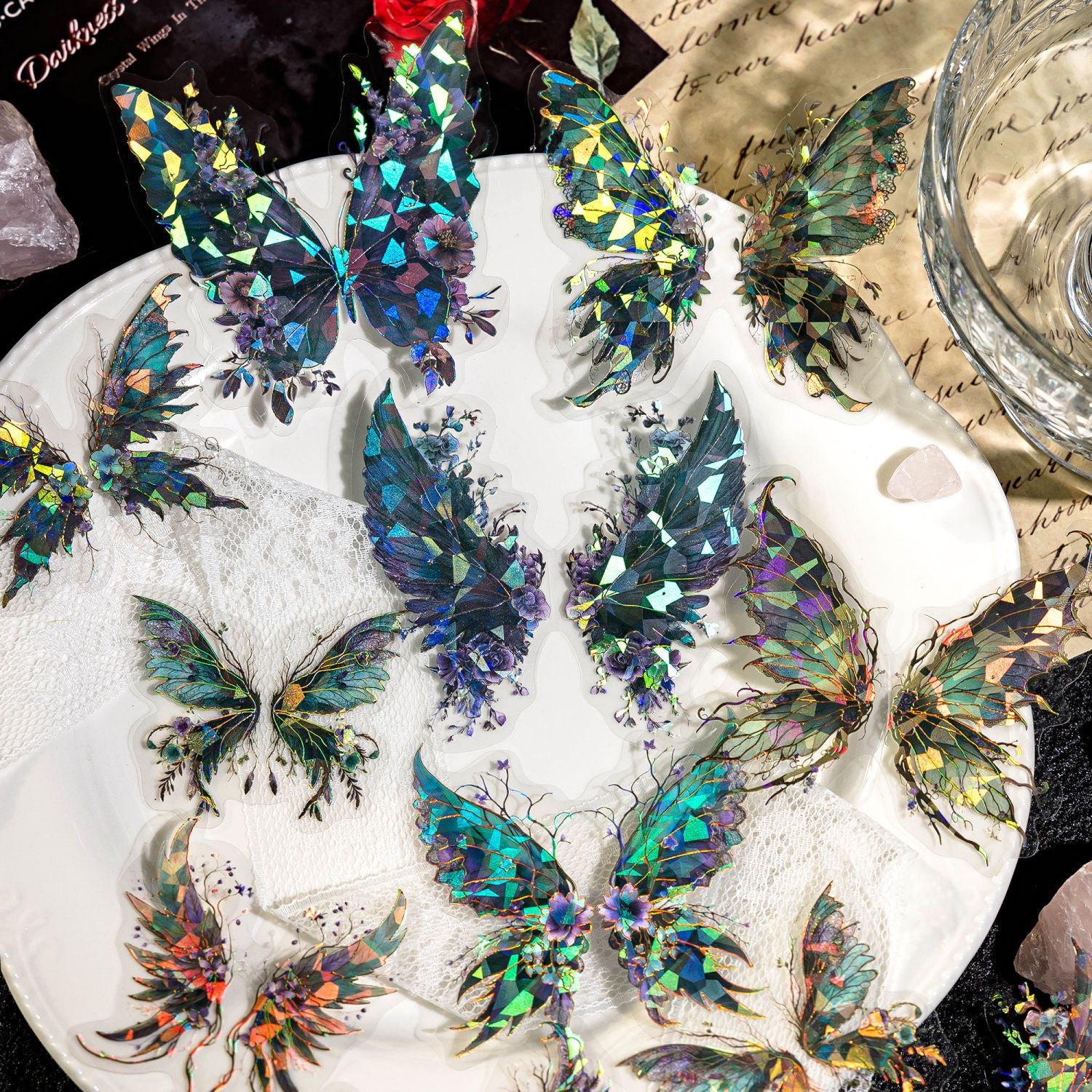 20 Pcs Glitter Butterfly Feather PET Stickers LKJY