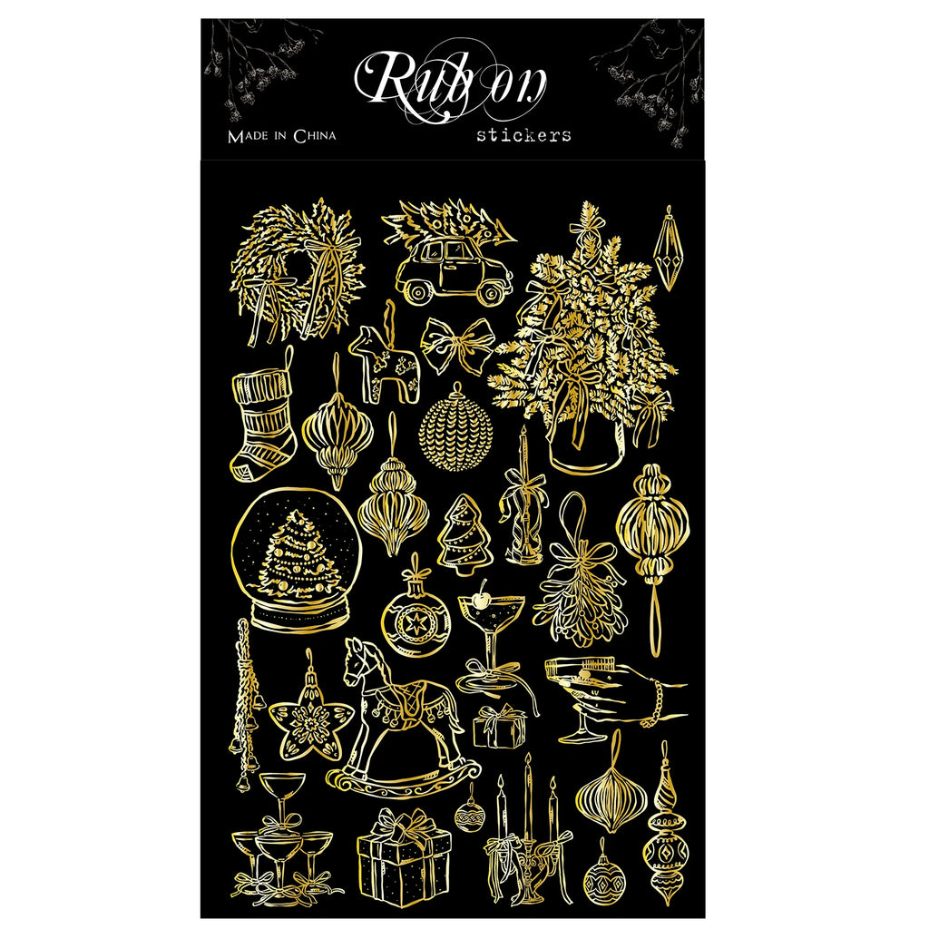 Gold Foil Rub On Stickers - Christmas