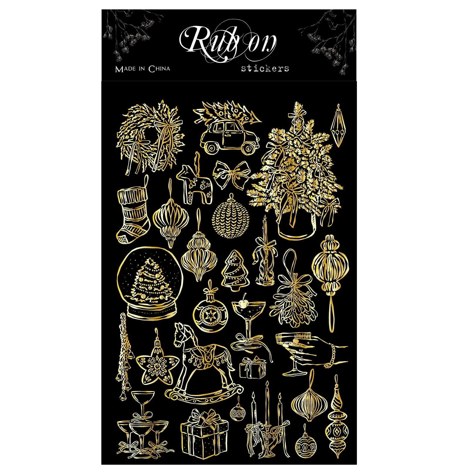 Gold Foil Rub On Stickers - Christmas