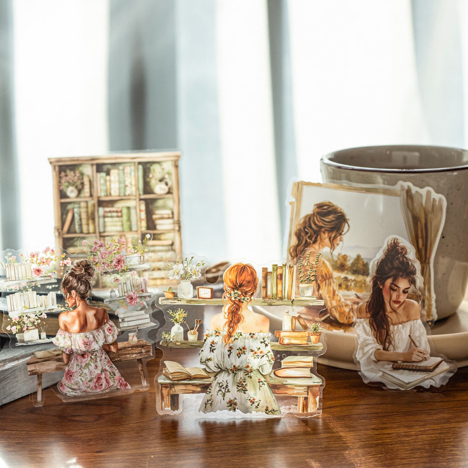 20 Pcs Reading Girl PET Stickers GHSRC