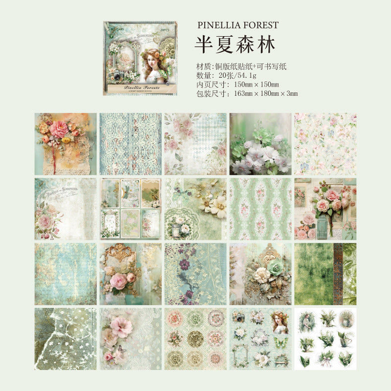 20 Pcs Vintage Floral Scrapbook Paper MJHY