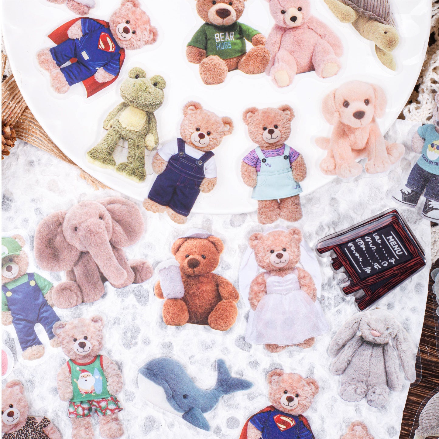 20 Pcs Doll Bear PET Stickers WOXL