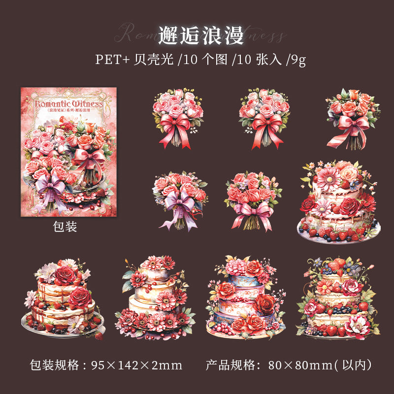 10 Pcs Flower Cake PET Stickers PHDG