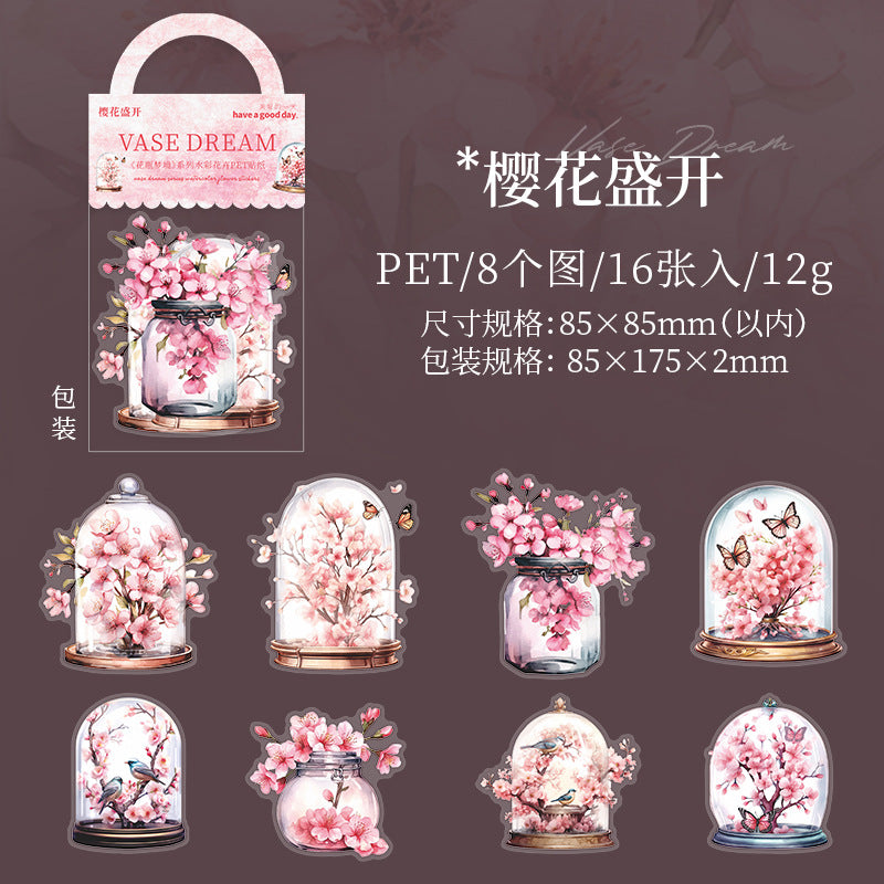 16 Pcs Flower and Bottle PET Stickers HPMJ