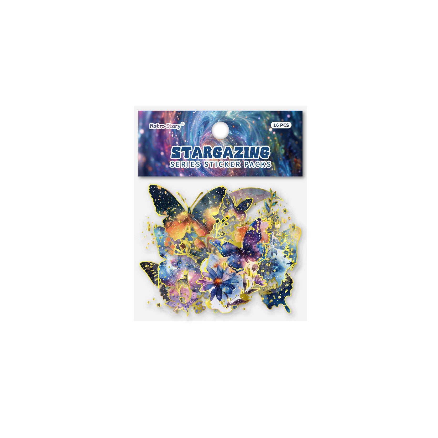 16 Pcs Gold Foil Moon Star PET Stickers SXXL