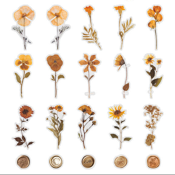 40 Pcs Vintage Pressed Flower Wax Seal Stickers- Autumn