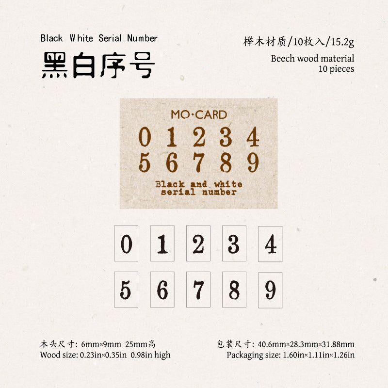 10 Pcs Alphabet Number Wooden Stamp Kit SZYJ