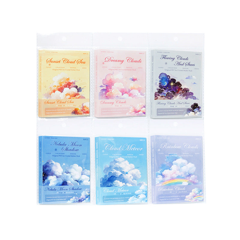 30 Pcs Glitter Cloud PET Stickers YCSJSC