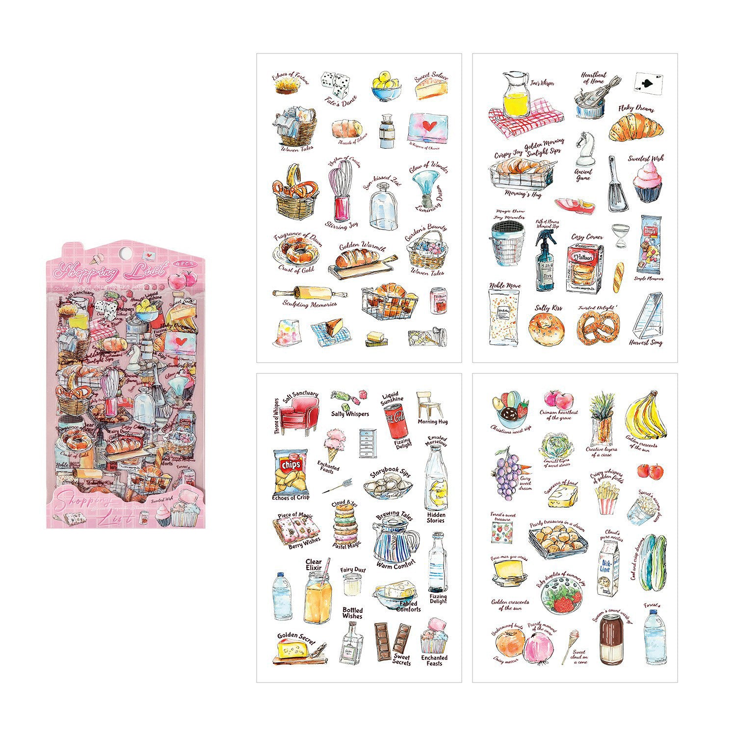 4 Pcs Everyday Journal PET Stickers - Shopping List