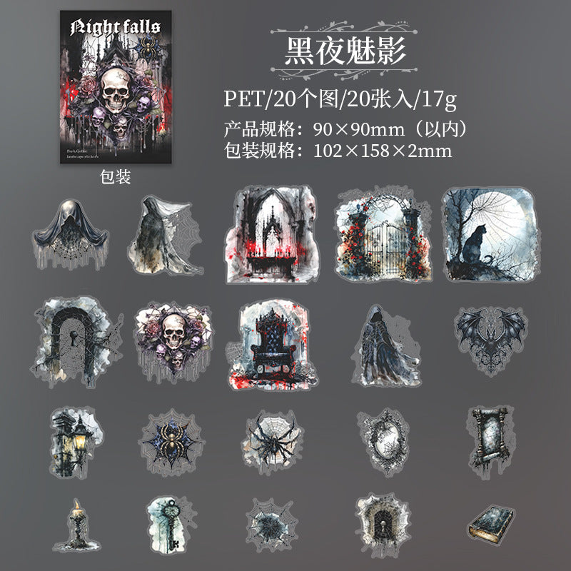 20 Pcs Dark Themed PET Stickers YSJL