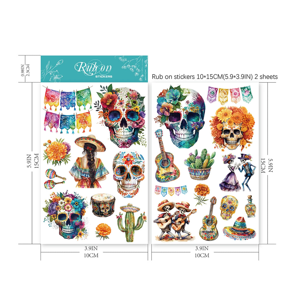 2 Sheets Death Day Rub on Stickers