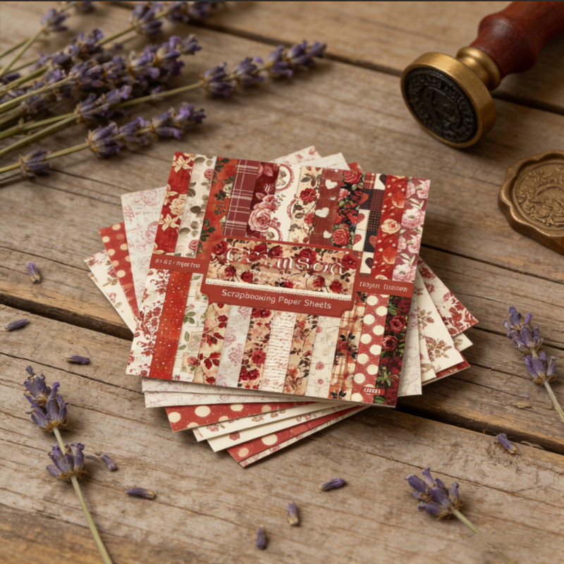 6 inch Red Floral Scrapbook Paper Pad SKP601