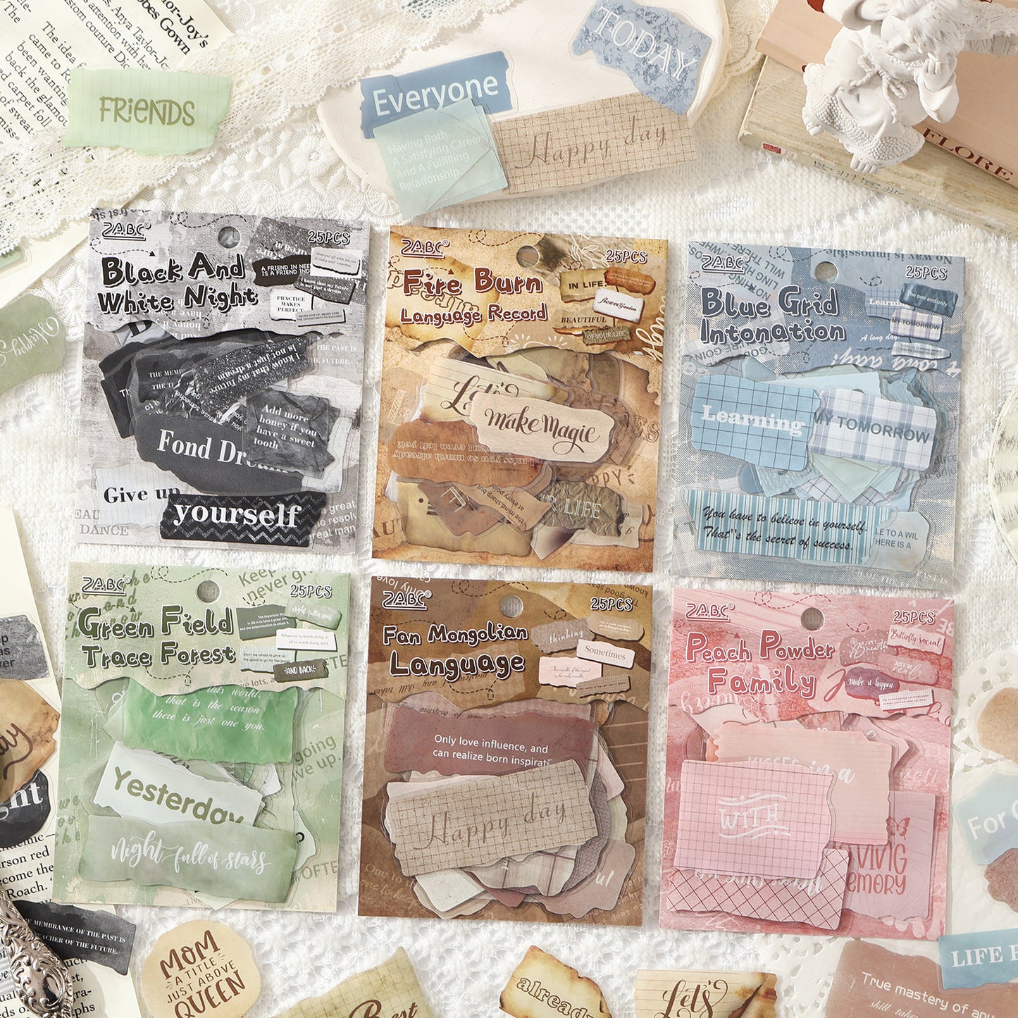 25 Pcs Vintage Words PET Stickers HYYL