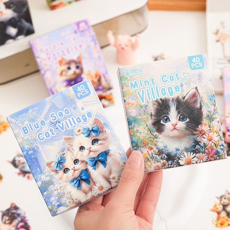 40 Pcs Cat Theme PET Stickers MMXZ