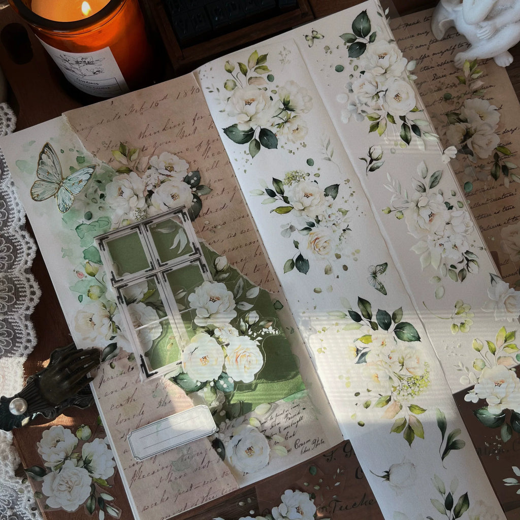 Floral Decorative Tape Rolls- White Hymn