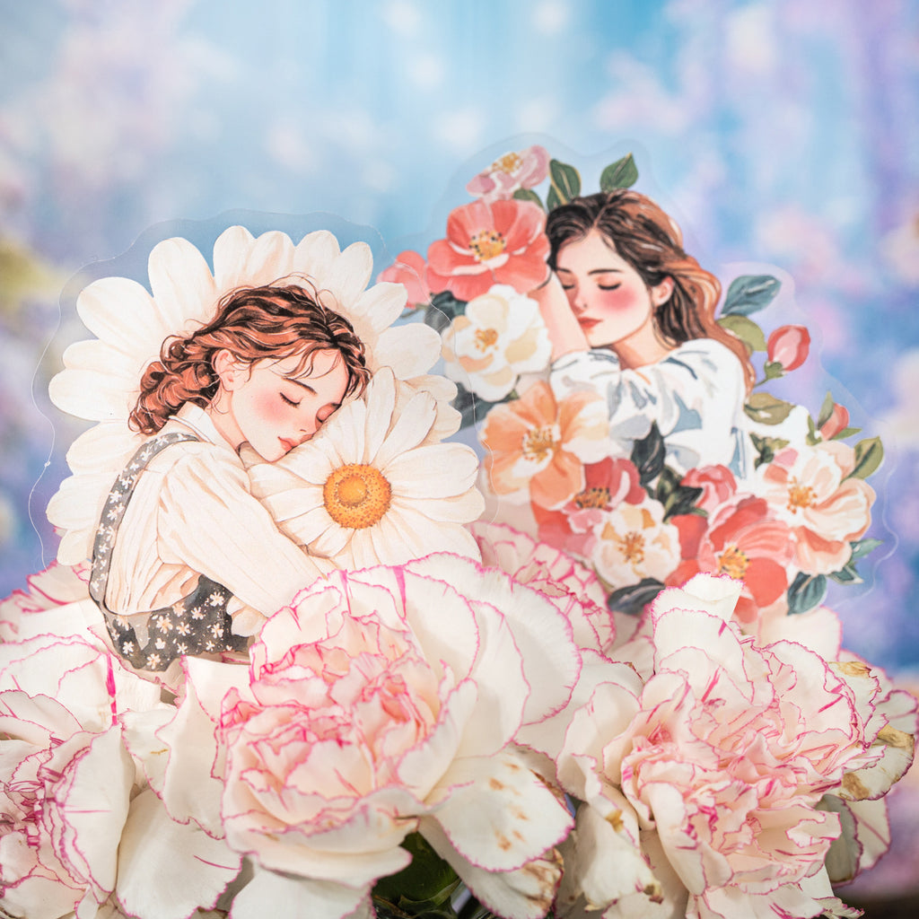 6 Pcs Floral Girl PET Stickers YBXHMH