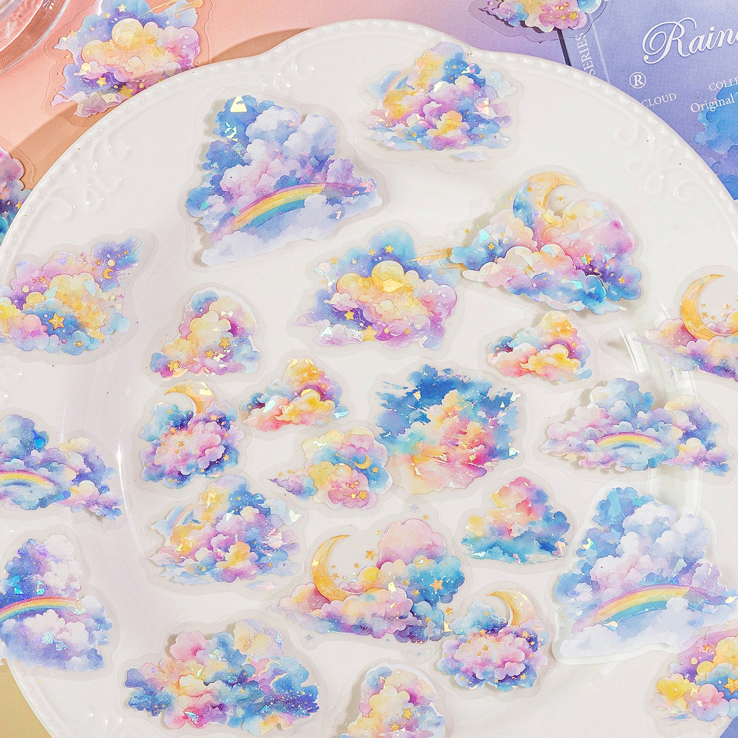 30 Pcs Glitter Cloud PET Stickers YCSJSC