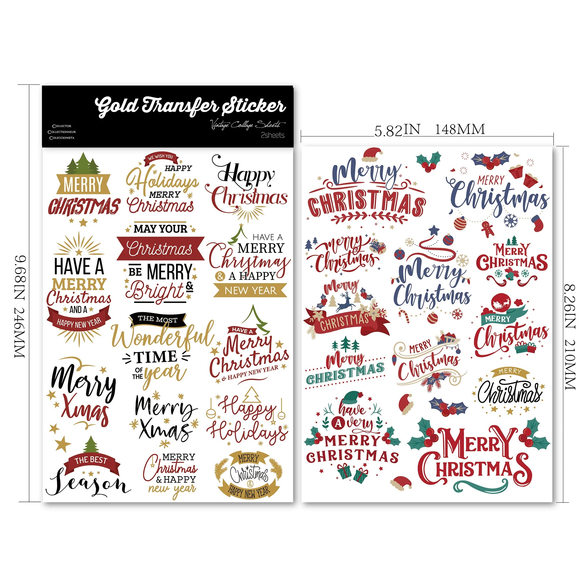 2 Sheets Waterproof Rub on Stickers - Happy Christmas