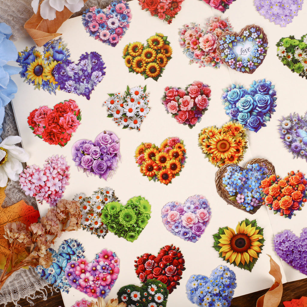 16 Pcs Flower Heart Shape Stickers XHXL