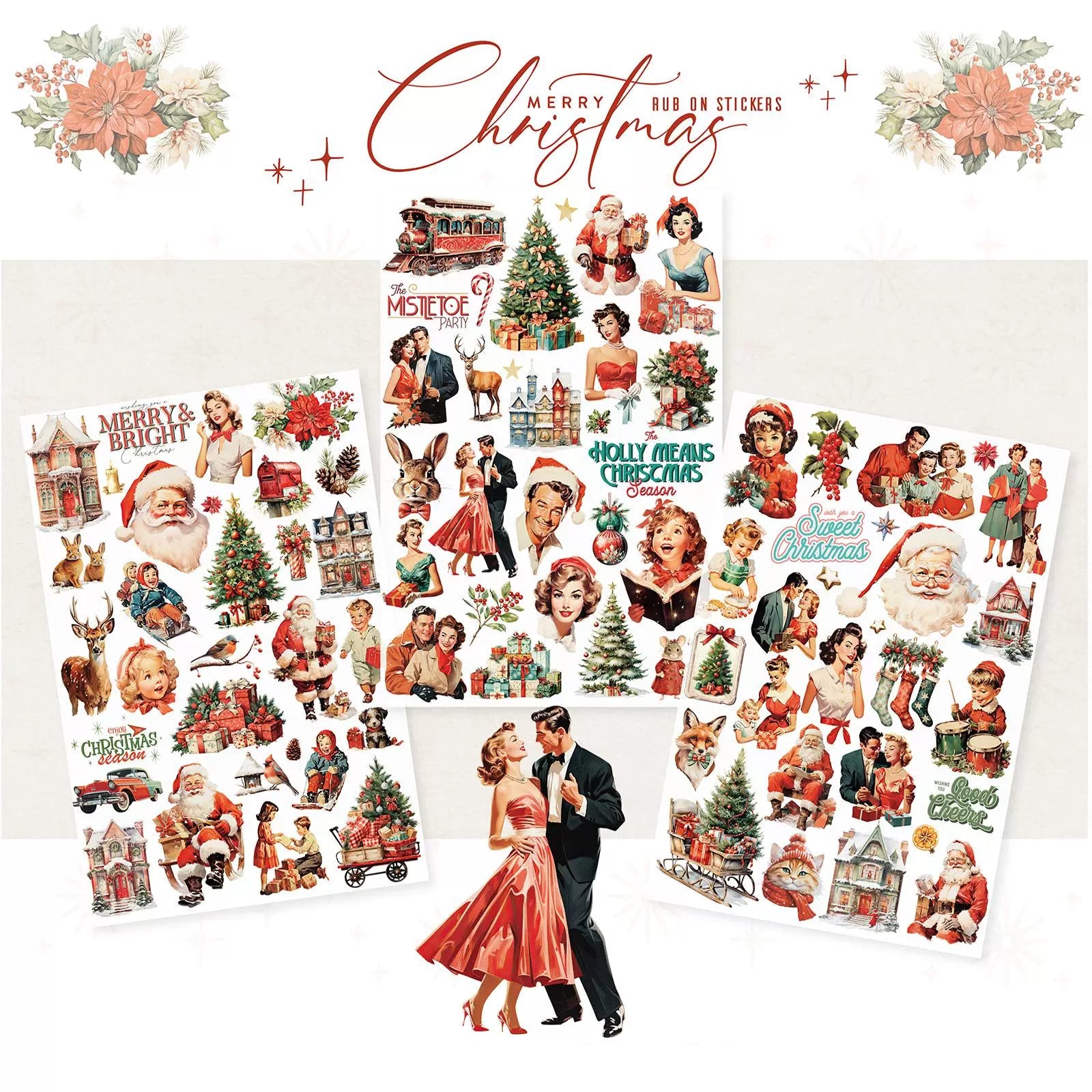 3 Sheets Rub on Stickers - Vintage Christmas
