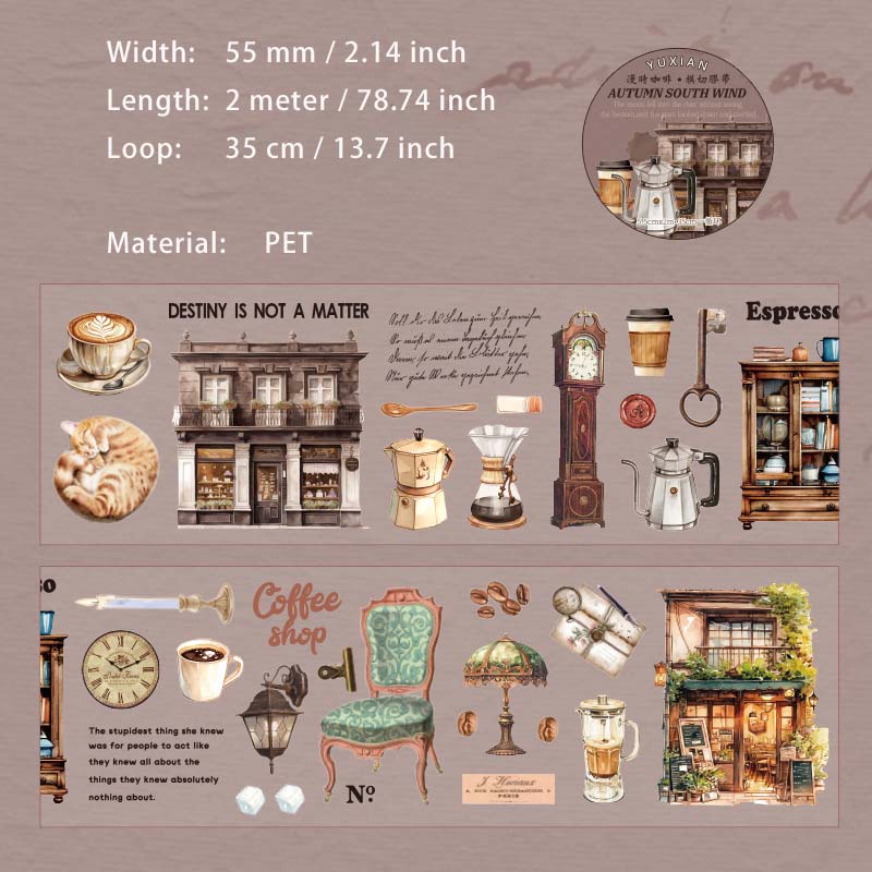 1 Roll Vintage Lifestyle PET Stickers Tape QRNF