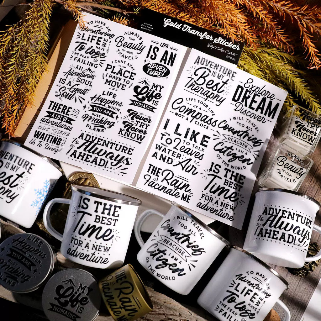 2 Sheets Waterproof Rub on Stickers - Adventure