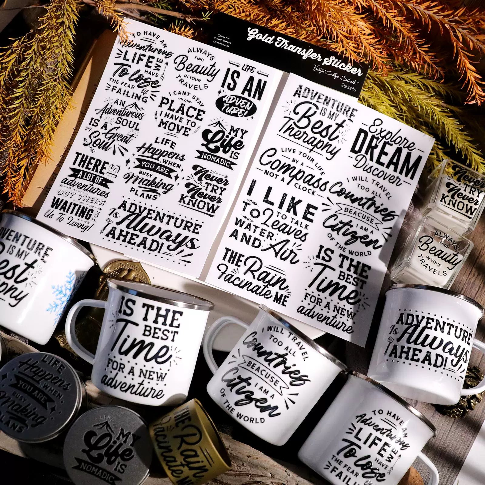 2 Sheets Waterproof Rub on Stickers - Adventure