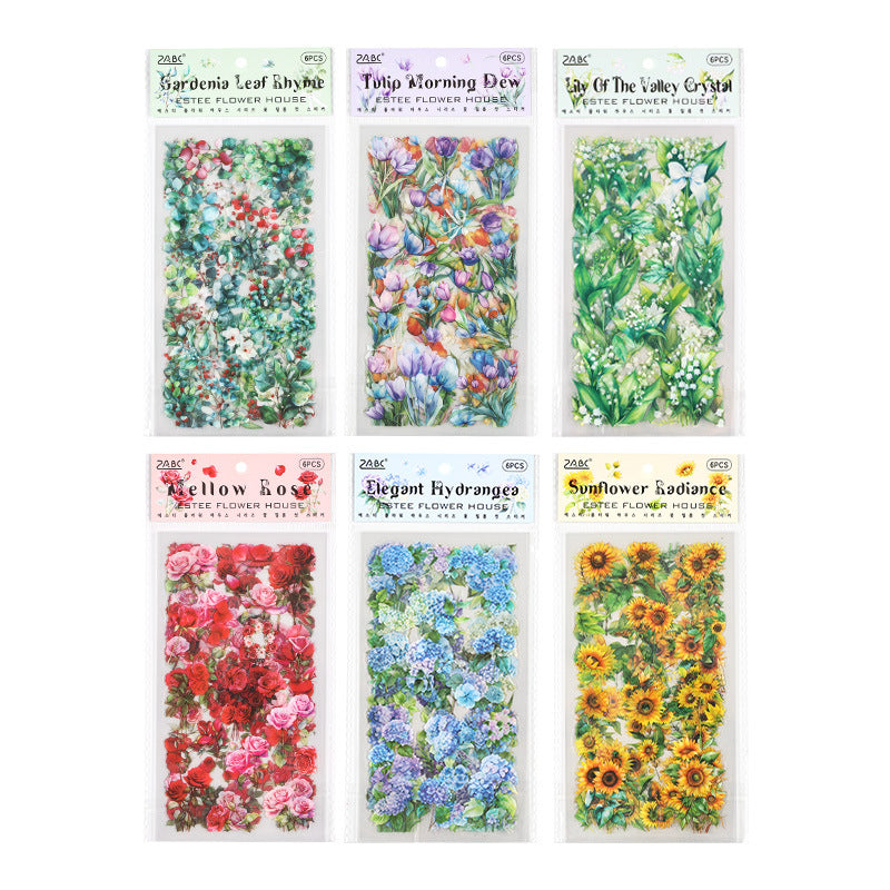 6 Sheets Flower Botanical PET Stickers YSHS