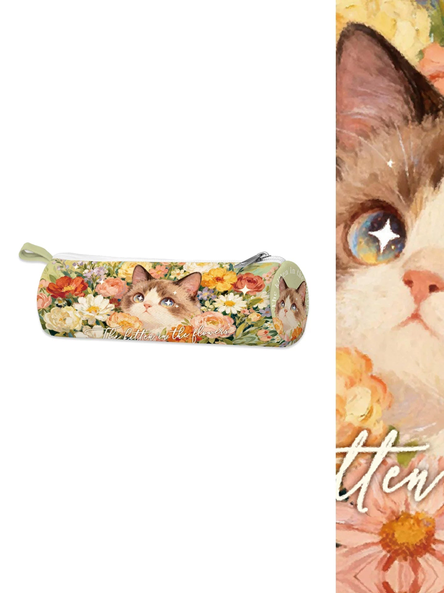 The Kitten in the Flowers Artisan Canvas Pencil Case