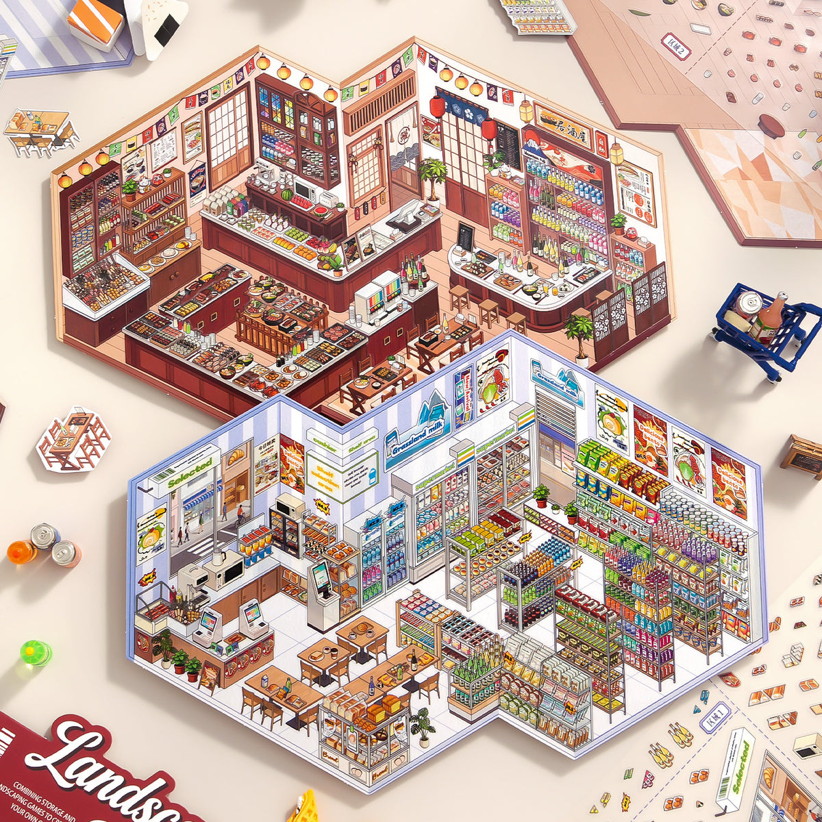 Obujo 3D Shop Scene DIY Stickers Kit DPJY2 are perfect for scrapbooking, junk journal, paper art ...