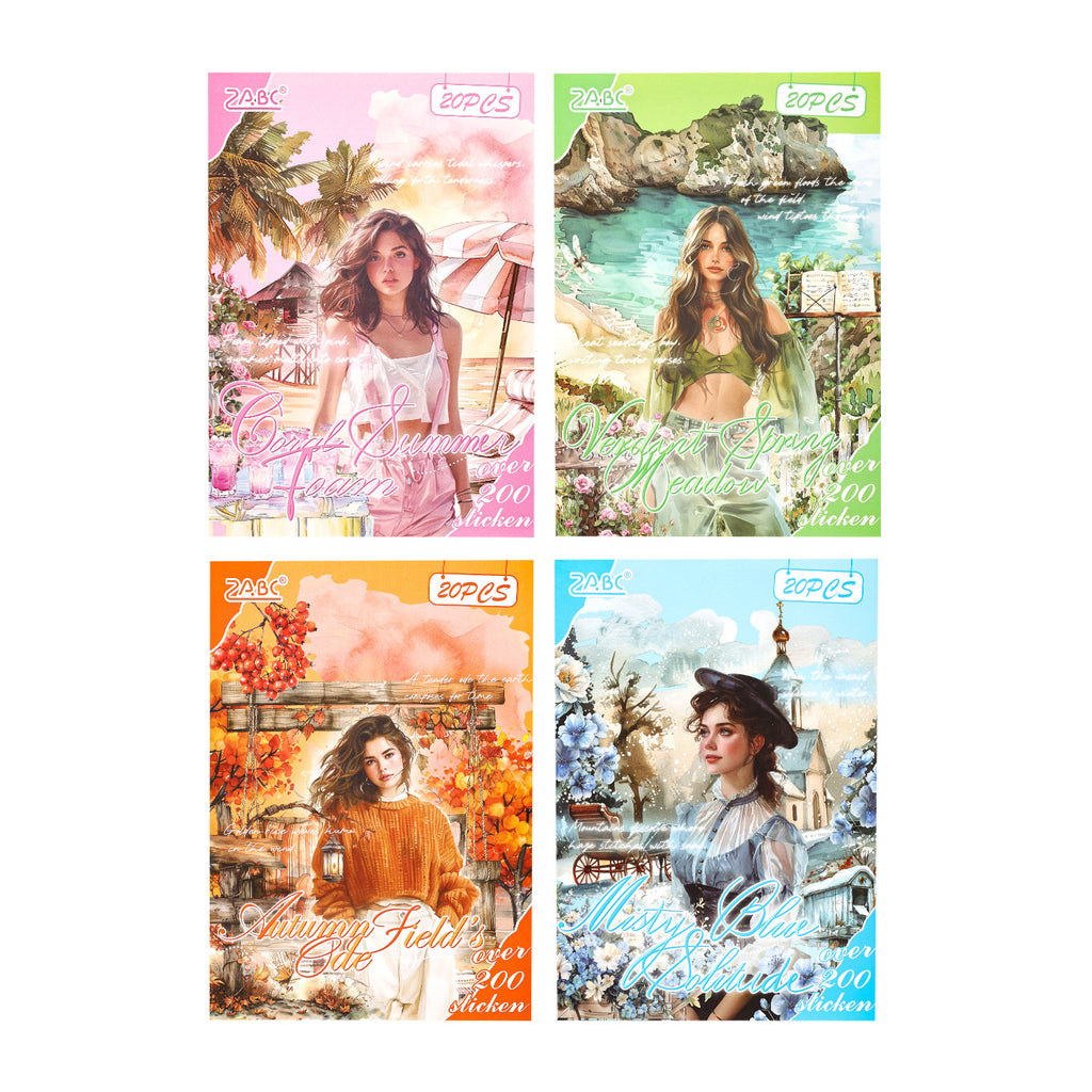 20 Sheets Seasonal Girl PET Stickers Book SJXS