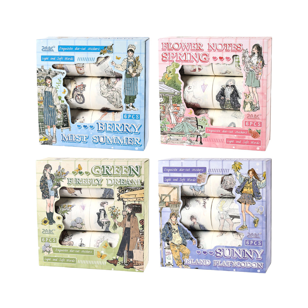 6 Rolls Girl Dialy Washi Stickers Tapes Set JGRY