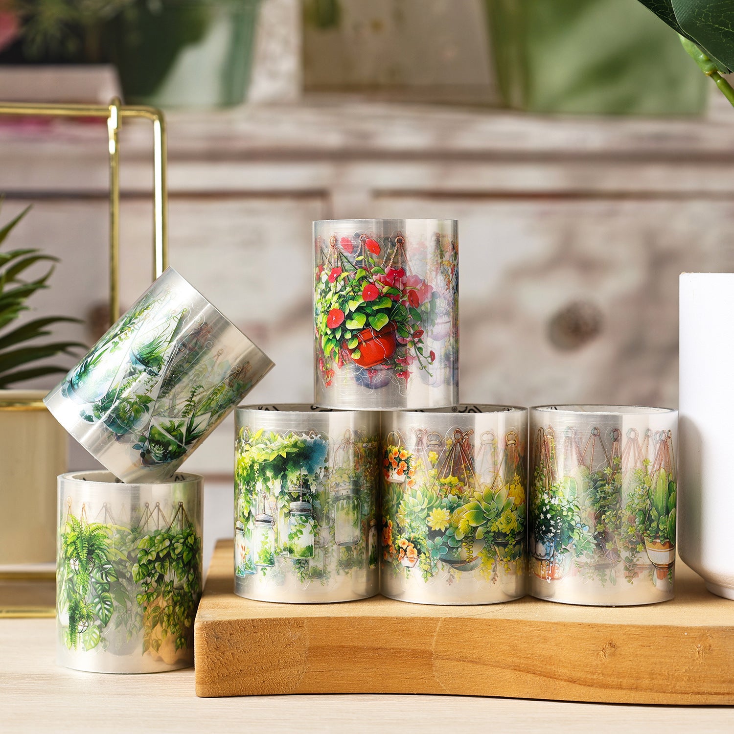 6 Rolls Potted Plant PET Stickers Tape HXZD