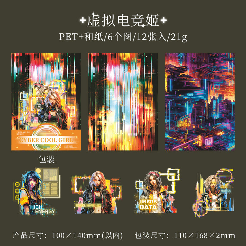 12 Pcs Cyberpunk PET Stickers SBKNH