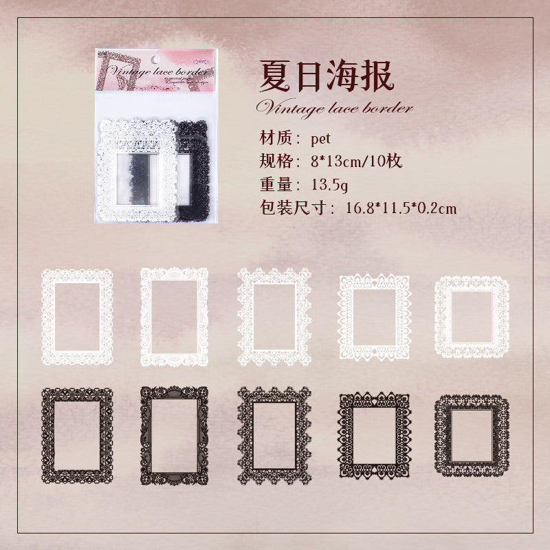 10 Pcs PET Lace Frame Stickers FXLM