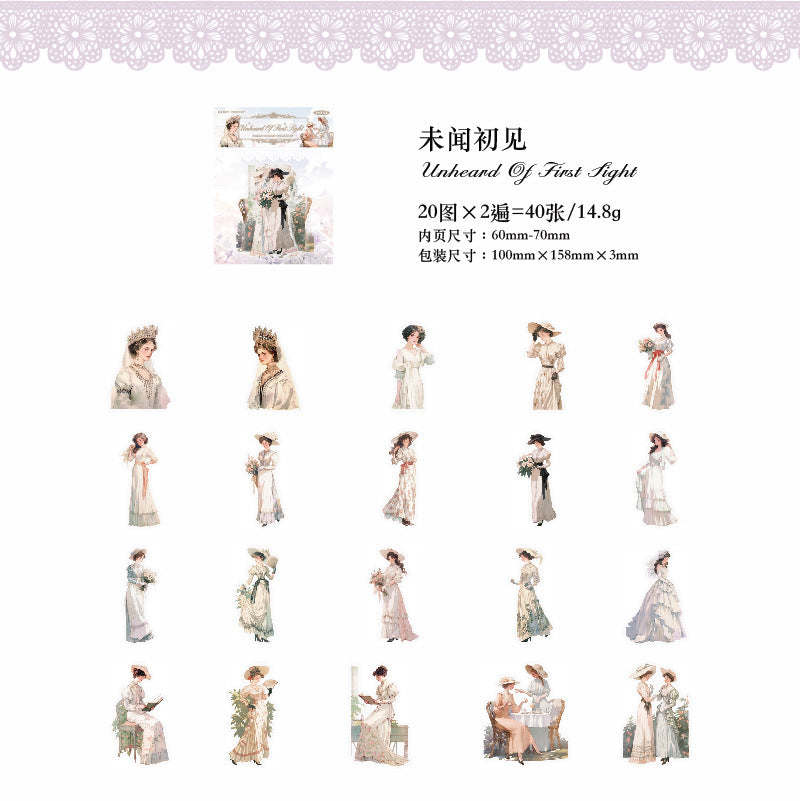40 Pcs Vintage Lady PET Stickers LMJR