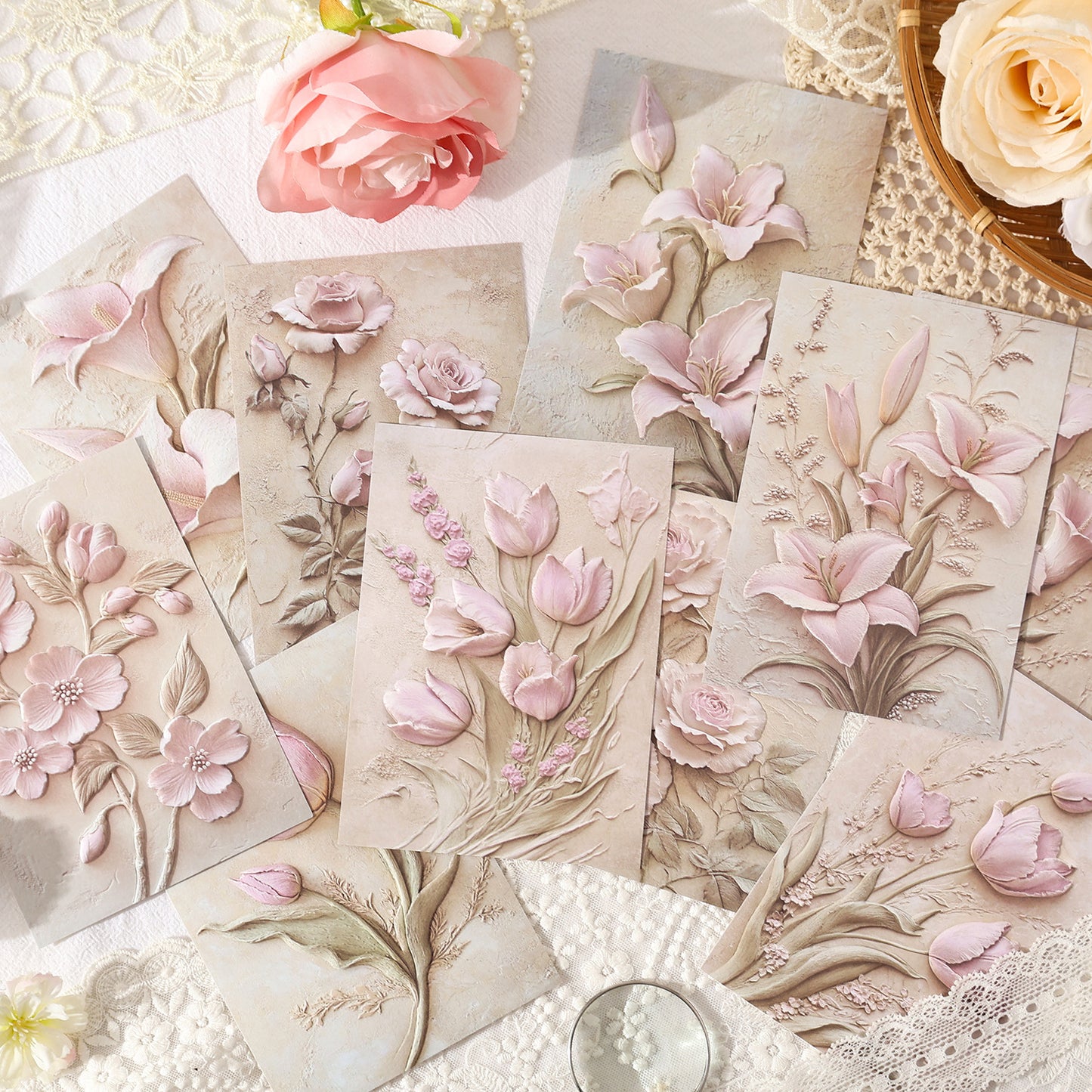 10 Sheets Flower Embossed Paper MCHX