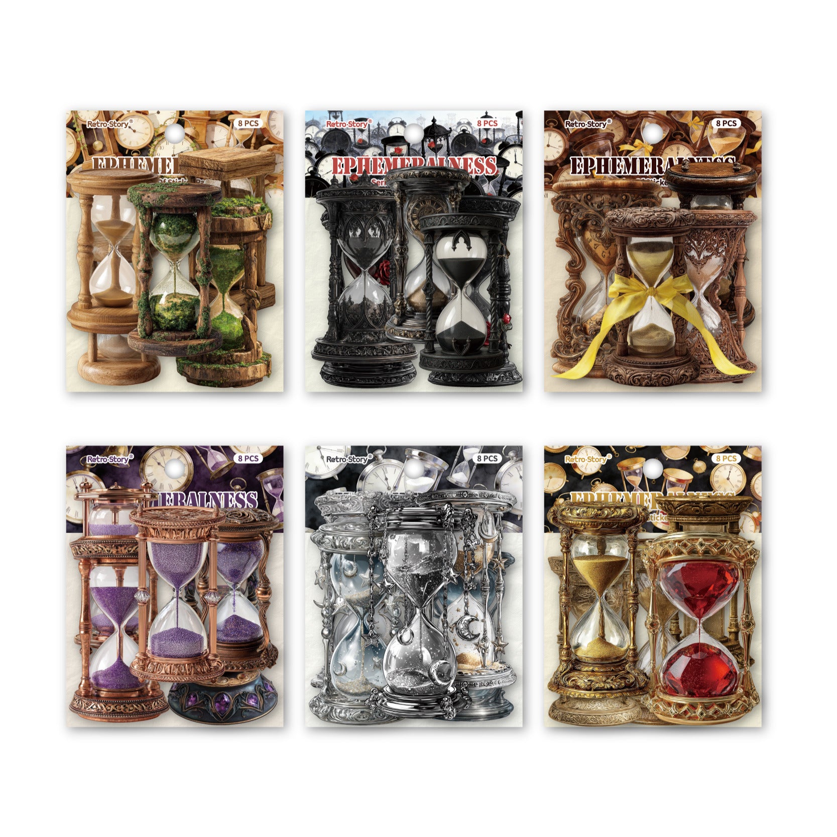 8 Pcs Vintage Hourglass Cardstock Sstickers LSXL